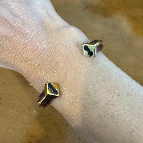 Hermes Gold Burgundy Leather Bangle Cuff Bracelet - Picture 6 of 10